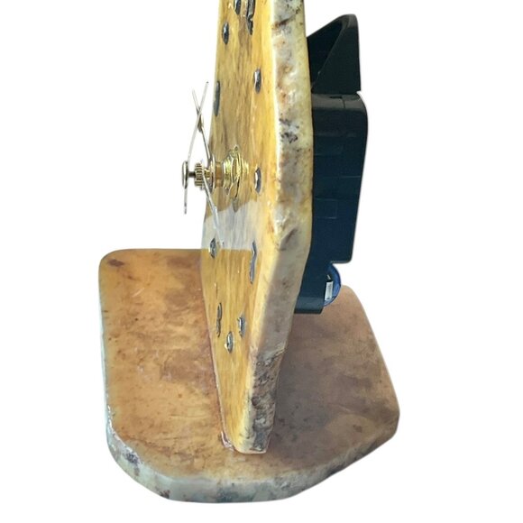 Quartz Stone Desk Clock Gold Hands & Numbers Tested Works Table Top Shelf VTG - Picture 2 of 9